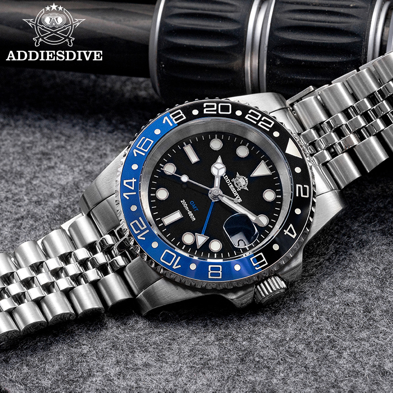 Ceramic Link Bracelet - ADDIESDIVE AD2050 Luxury GMT Watch Stainless